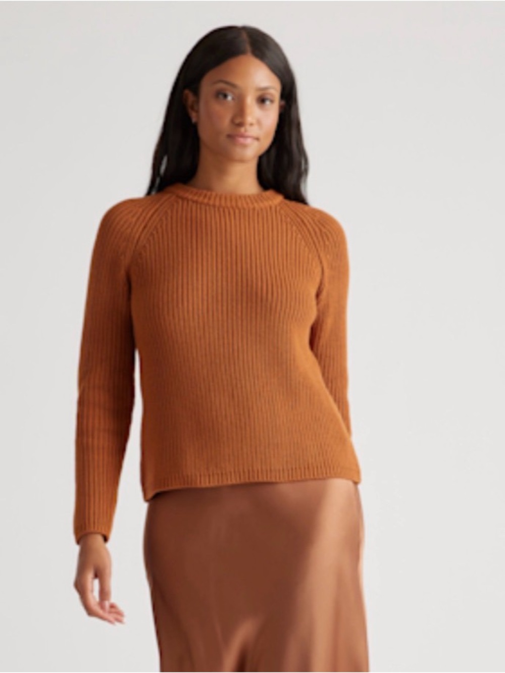 Rib-Knit Crewneck Sweater in Rust